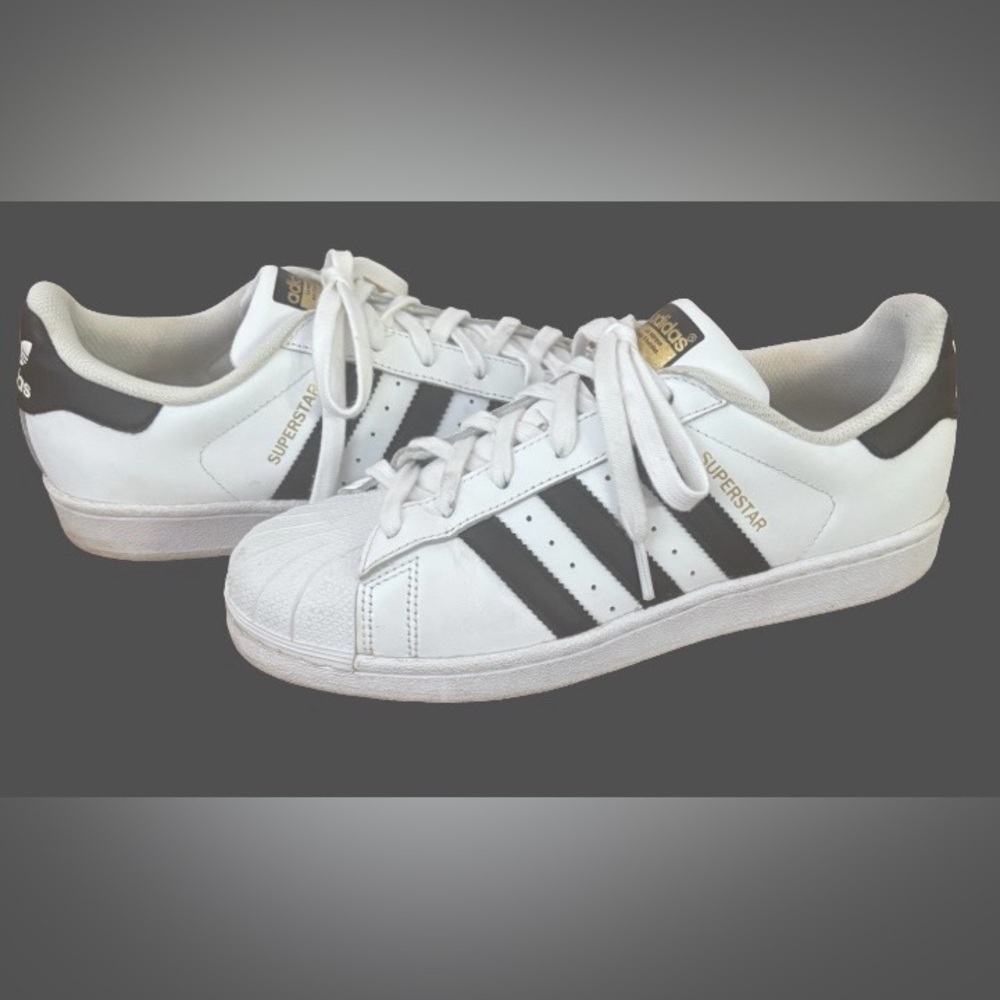 adidas Superstar wht w blk strp unisex snkrs MN 9.5 - 10 WM 11.5 PLEASE READ - Picture 4 of 12